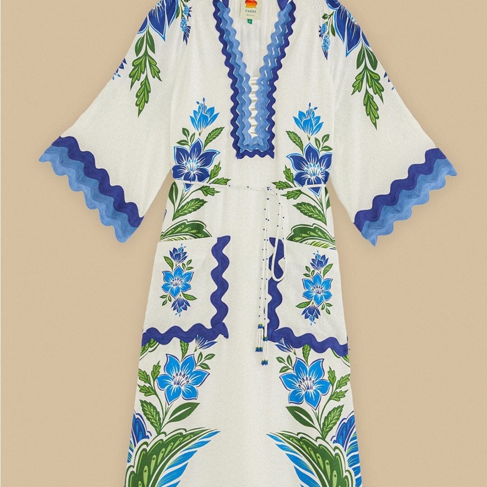 FARM RIO Off-White Tropicance Tunic Lenzing™ Ecovero™ Euroflax™ Midi Dress M NWT - Picture 5 of 16